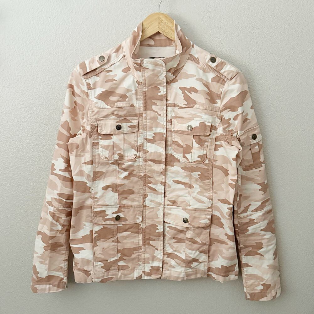 HARPER & LIV | Pink Tan White Camo Utility Military Cargo Jacket |‎ Small